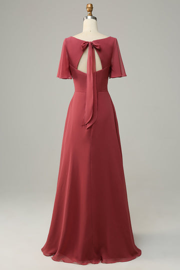 Dekolt V Krótkie Rękawy Sukienki Dla Druhny z Odkrytymi Plecami